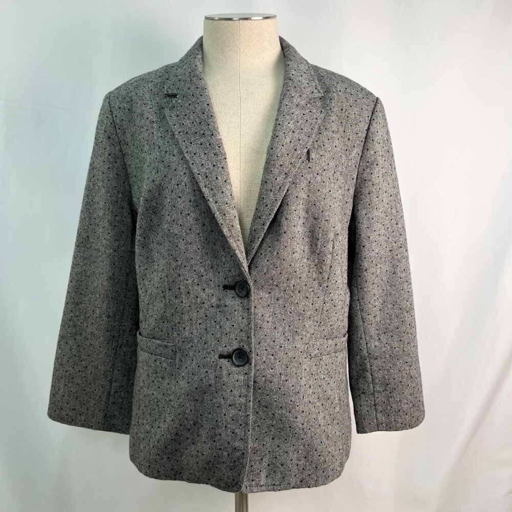 BANANA REPUBLIC Gray Wool Blend Dotted Pattern 3/4 Sleeve Blazer Size 14 - Picture 5 of 8